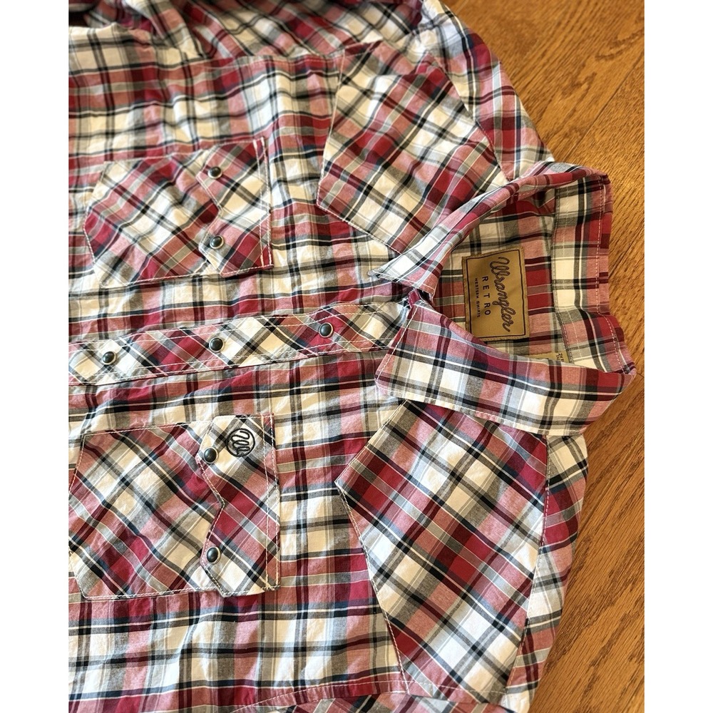 Wrangler Retro Western Shirt Mens 2XLT 2XL TALL Red Plaid Pearl Snap Cowboy